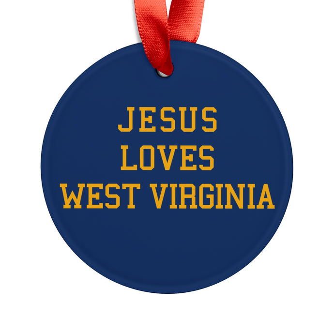 Jesus Loves West Virginia, Acrylic Ornament with Ribbon, Christmas gift, Jesus ornament, christmas ornament, xmas tree, Christian Gift, xmas