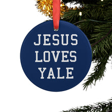Load image into Gallery viewer, Jesus Loves Yale, Acrylic Ornament with Ribbon, Christmas gift, Jesus ornament, christmas ornament, xmas tree, Christian Gift, xmas gift
